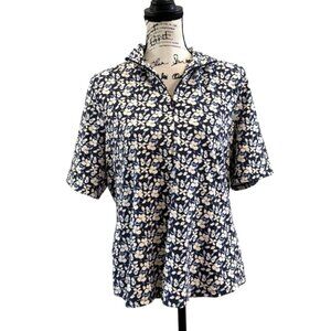 Tommy Bahama IslandZone Women's Top 1/4 Zip Short Sleeve Floral Blue Performance